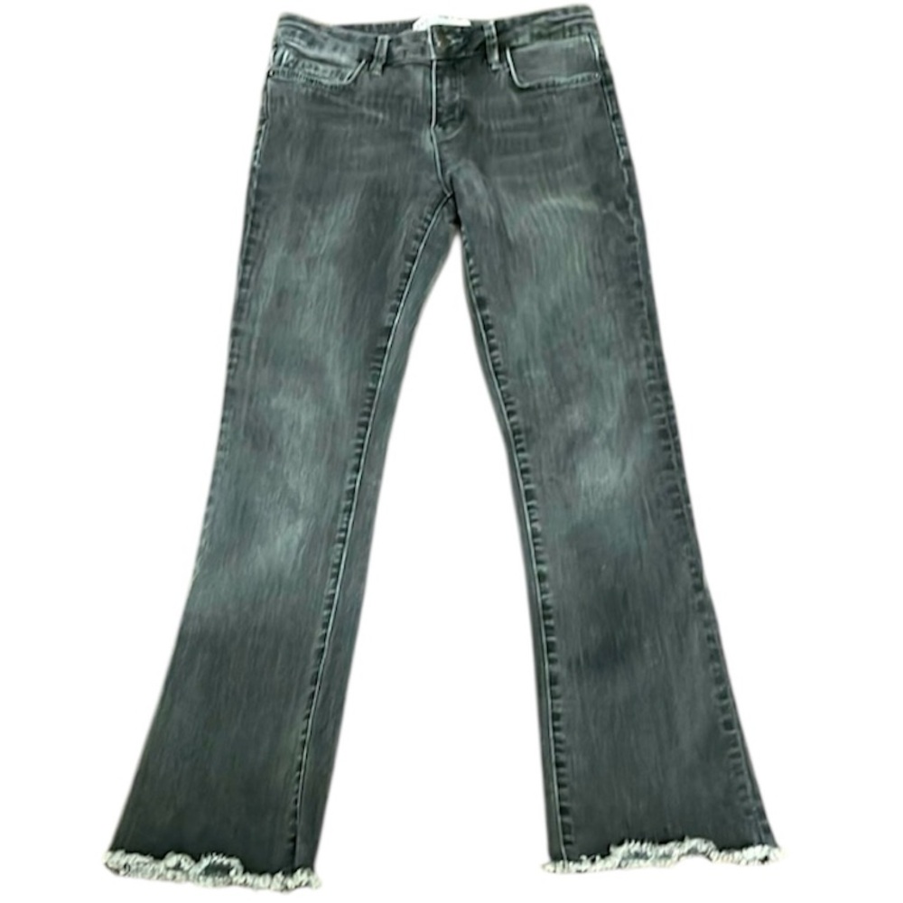 Free People Grey Cropped Kick Flare Jeans Frayed Raw Hem Size 26